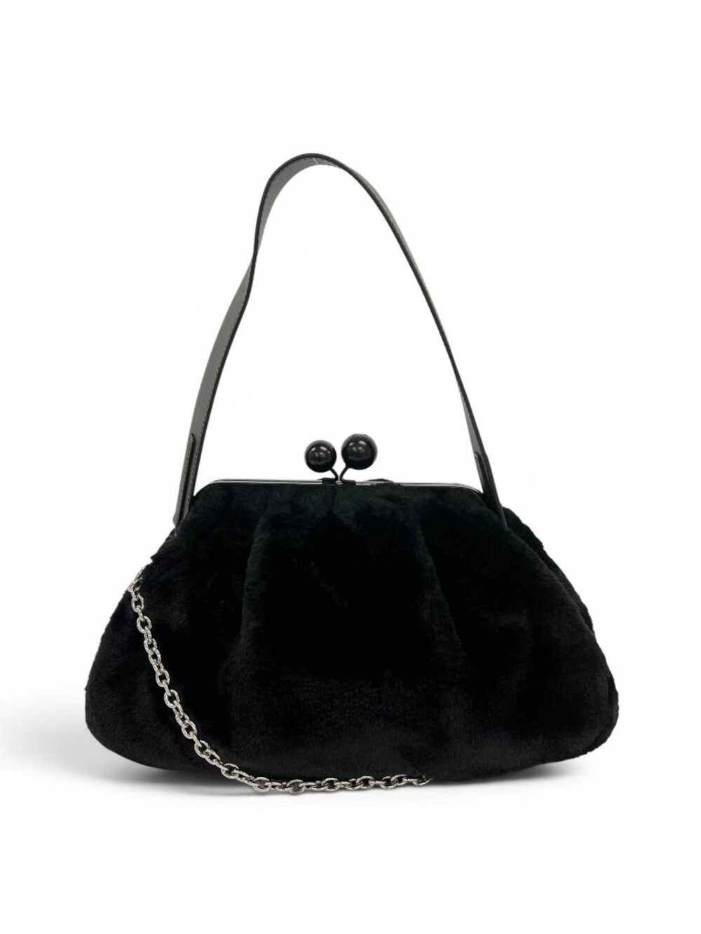 Max Mara Pasticcino Eco Fur 2-Way Kiss Lock Shoulder Bag Black